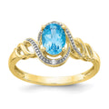 10k 7x5mm Oval December/ Light Swiss Blue Topaz and Diamond Size 7 Ring, 0.946 ct