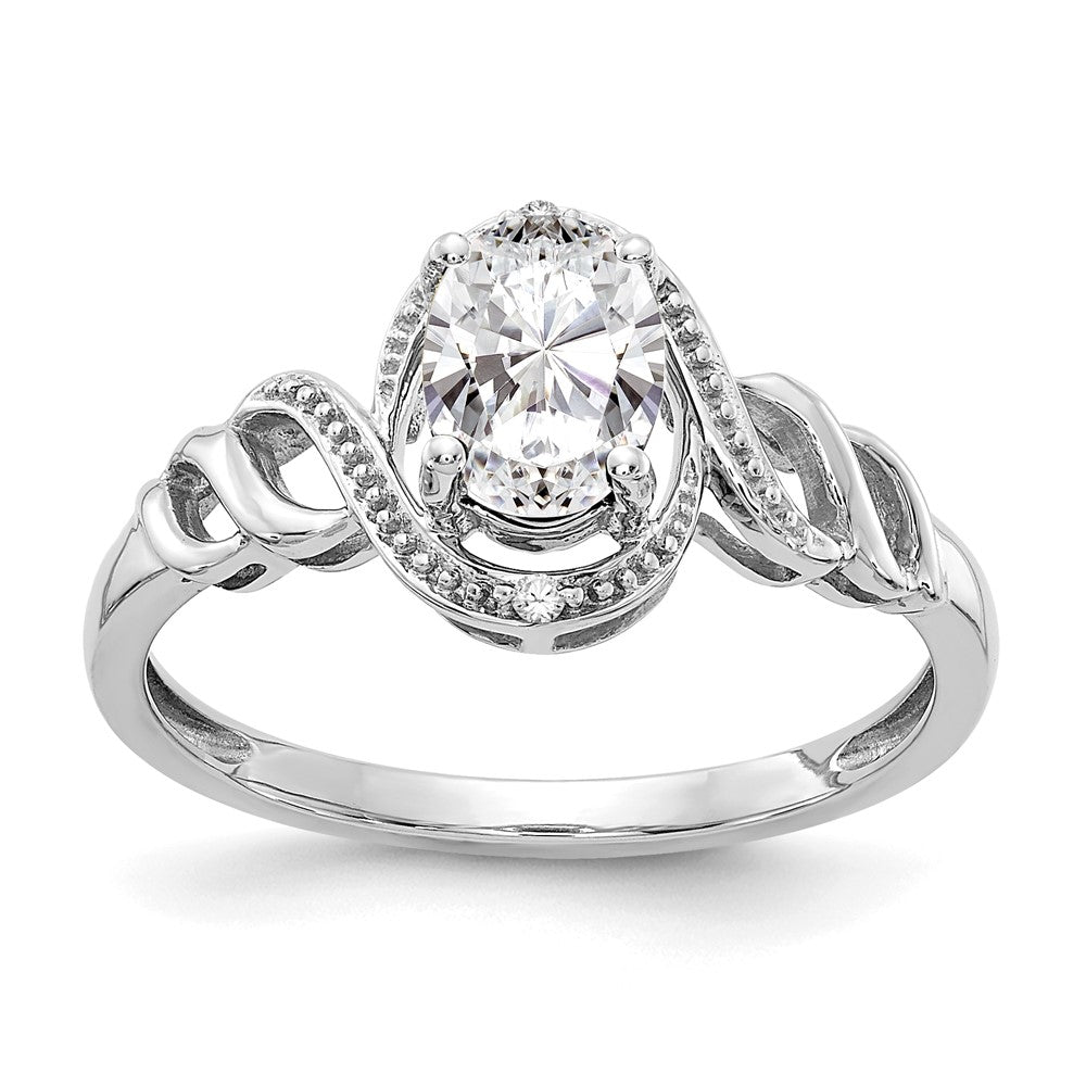 10k White Gold 7x5mm Oval April/ White Topaz and Diamond Size 7 Ring, 0.946 ct