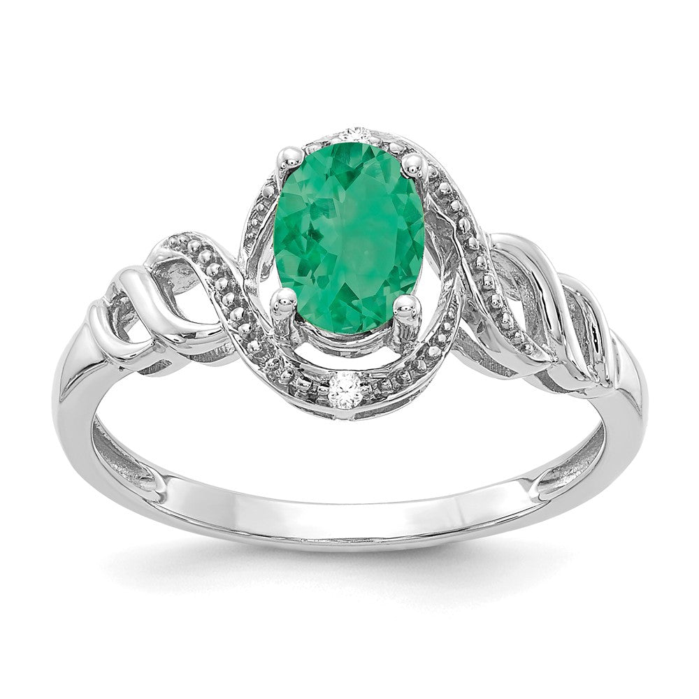 10k White Gold 7x5mm Oval May/ Emerald and Diamond Size 7 Ring, 0.946 ct