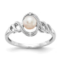 10k White Gold 5.5mm June/ Freshwater Cultured Pearl and Diamond Size 7 Ring, 0.51 ct
