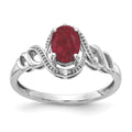 10k White Gold 7x5mm Oval July/ Ruby and Diamond Size 7 Ring, 0.946 ct