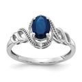 10k White Gold 7x5mm Oval September/ Sapphire and Diamond Size 7 Ring, 0.946 ct