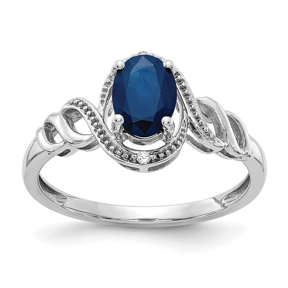 10k White Gold 7x5mm Oval September/ Sapphire and Diamond Size 7 Ring, 0.946 ct