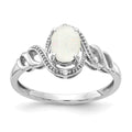 10k White Gold 7x5mm Oval October/ Opal and Diamond Size 7 Ring, 0.946 ct
