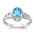 10k White Gold 7x5mm Oval December/ Light Swiss Blue Topaz and Diamond Size 7 Ring, 0.946 ct