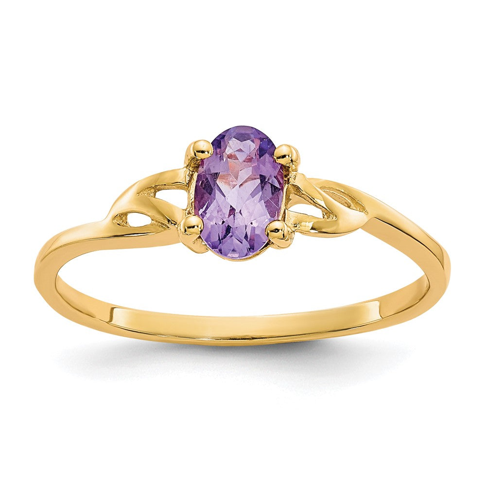 10k Polished 6x4mm Oval Genuine February/ Amethyst Birthstone Size 7 Ring, 0.45 ct, 1.19 g
