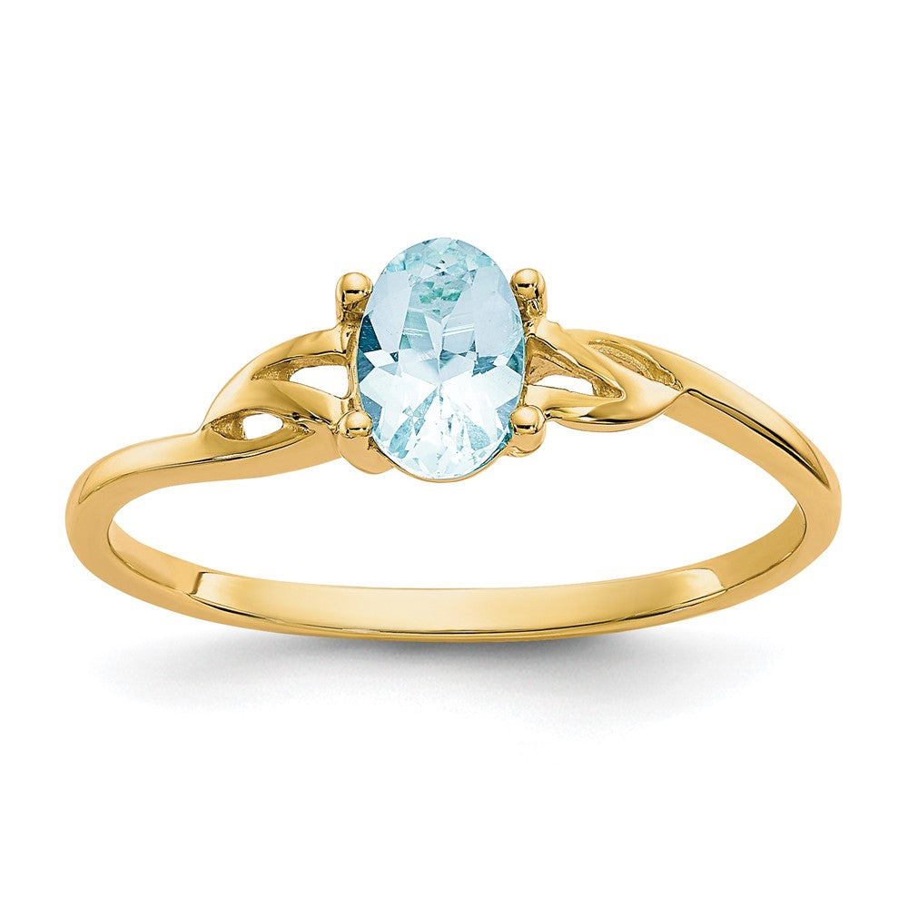 10k Polished 6x4mm Oval Genuine March/ Aquamarine Birthstone Size 7 Ring, 0.45 ct, 1.19 g