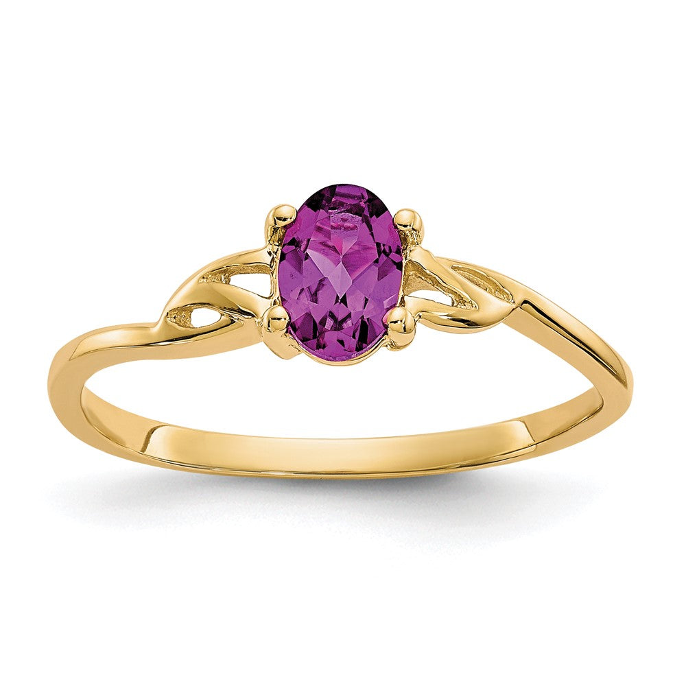 10k Polished 6x4mm Oval Genuine June/ Rhodolite Garnet Birthstone Size 7 Ring, 0.45 ct, 1.19 g