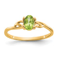 10k Polished 6x4mm Oval Genuine August/ Peridot Birthstone Size 7 Ring, 0.45 ct, 1.19 g