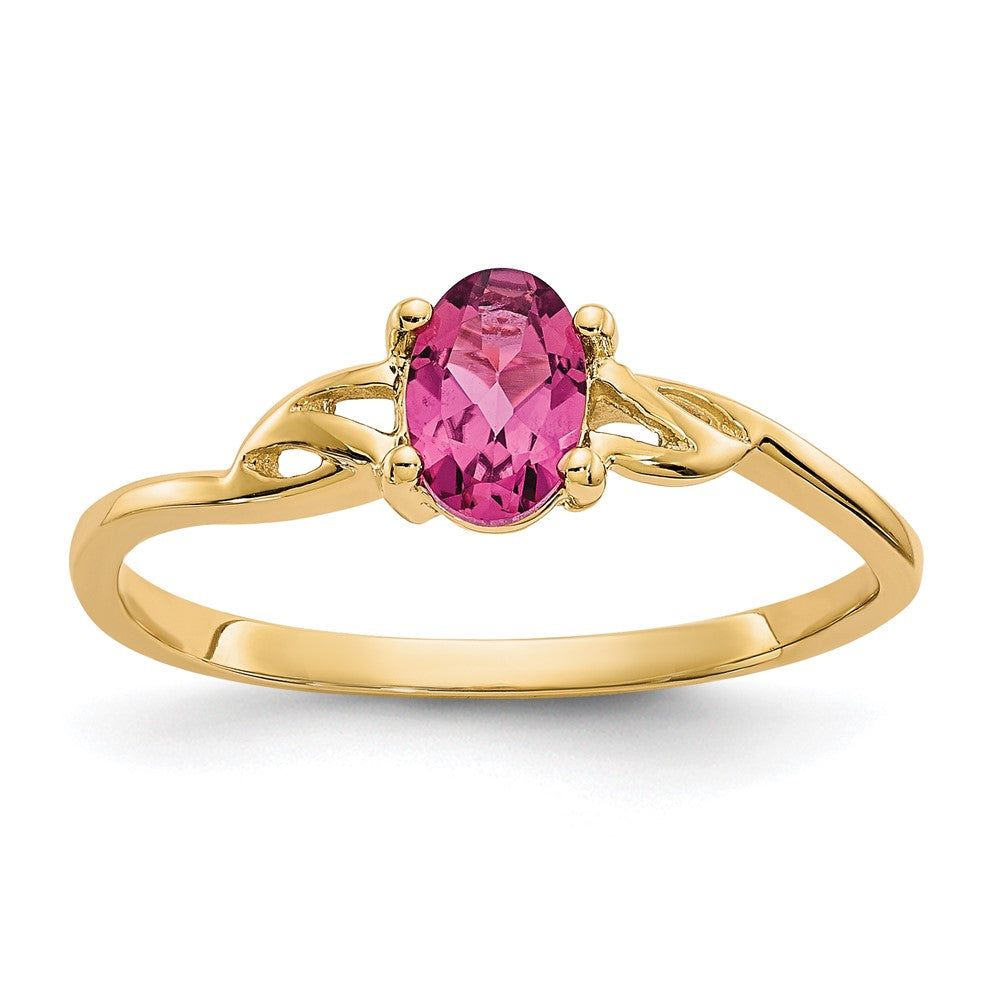 10k Polished 6x4mm Oval Genuine October/ Pink Tourmaline Birthstone Size 7 Ring, 0.45 ct, 1.19 g