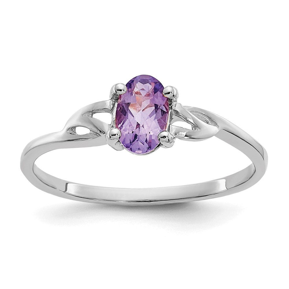 10k White Gold Polished 6x4mm Oval Genuine February/ Amethyst Birthstone Size 7 Ring, 0.45 ct