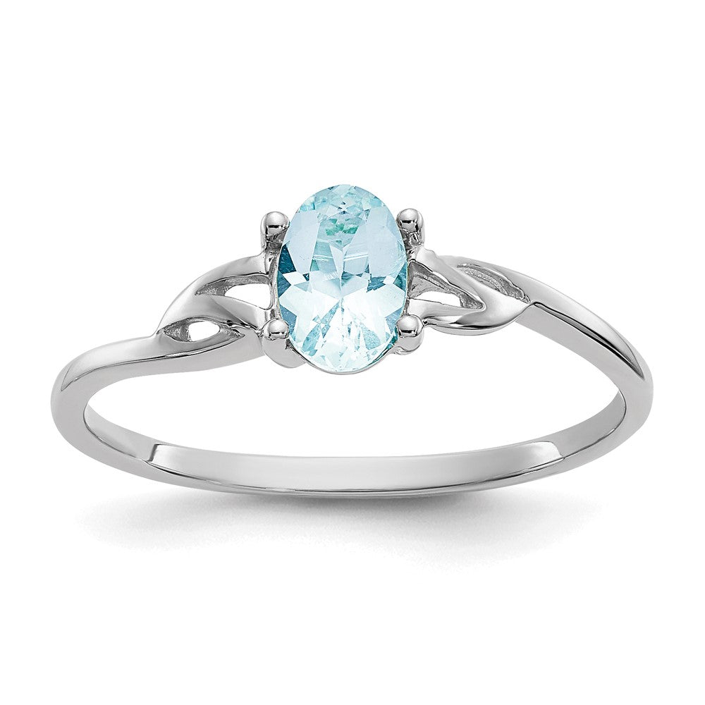 10k White Gold Polished 6x4mm Oval Genuine March/ Aquamarine Birthstone Size 7 Ring, 0.45 ct