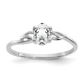 10k White Gold Polished 6x4mm Oval Genuine April/ White Topaz Birthstone Size 7 Ring, 0.45 ct