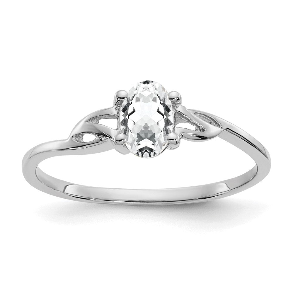 10k White Gold Polished 6x4mm Oval Genuine April/ White Topaz Birthstone Size 7 Ring, 0.45 ct