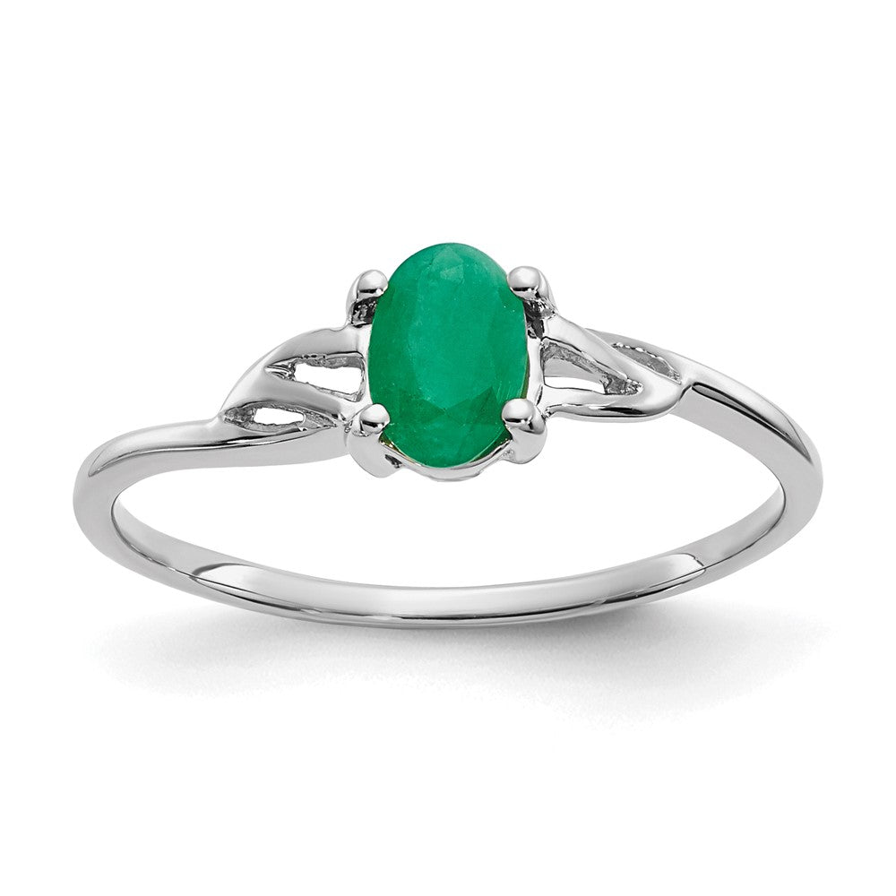 10k White Gold Polished 6x4mm Oval Genuine May/ Emerald Birthstone Size 7 Ring, 0.45 ct