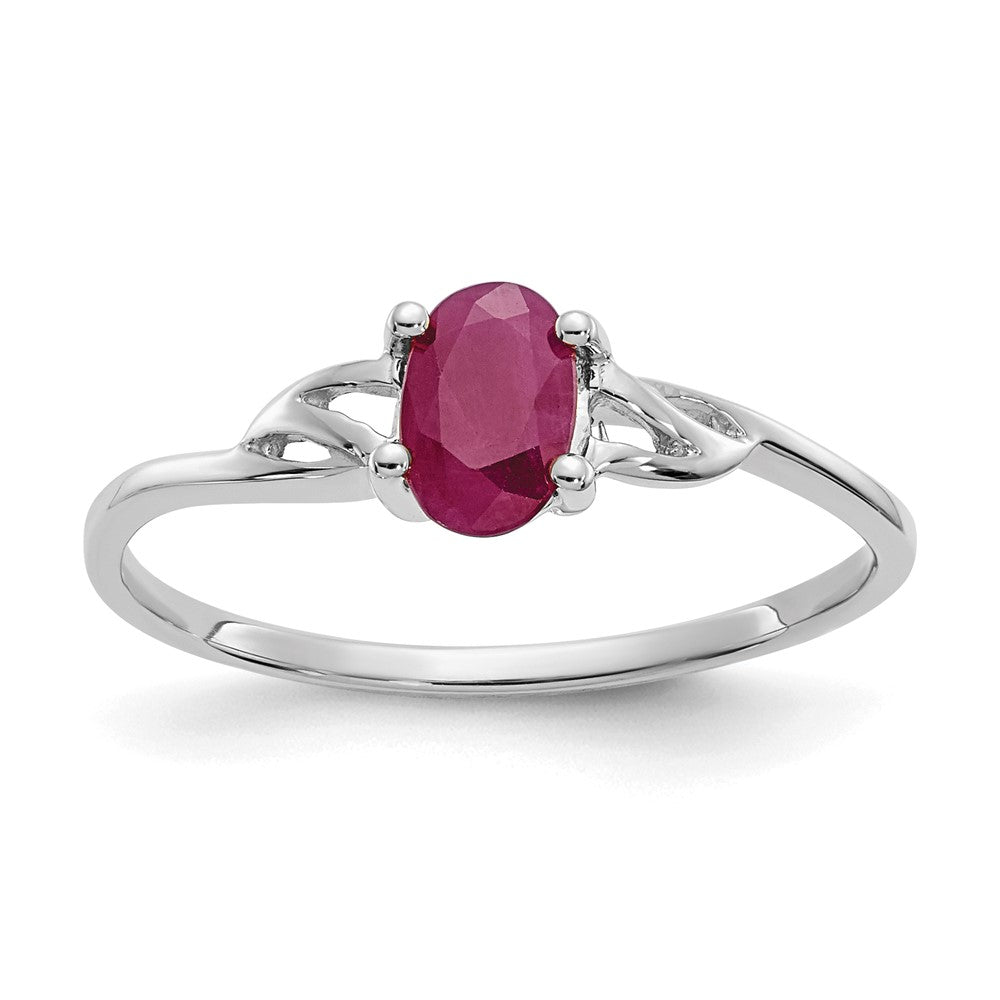 10k White Gold Polished 6x4mm Oval Genuine July/ Ruby Birthstone Size 7 Ring, 0.45 ct
