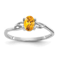 10k White Gold Polished 6x4mm Oval Genuine November/ Citrine Birthstone Size 7 Ring, 0.45 ct