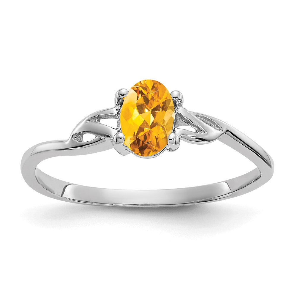 10k White Gold Polished 6x4mm Oval Genuine November/ Citrine Birthstone Size 7 Ring, 0.45 ct
