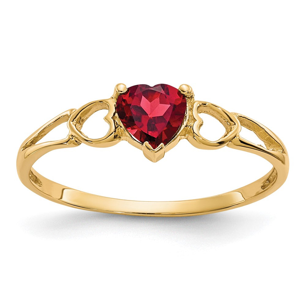 10k Polished 5mm Heart Genuine January/ Garnet Birthstone Size 7 Ring, 0.45 ct