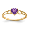 10k Polished 5mm Heart Genuine February/ Amethyst Birthstone Size 7 Ring, 0.45 ct