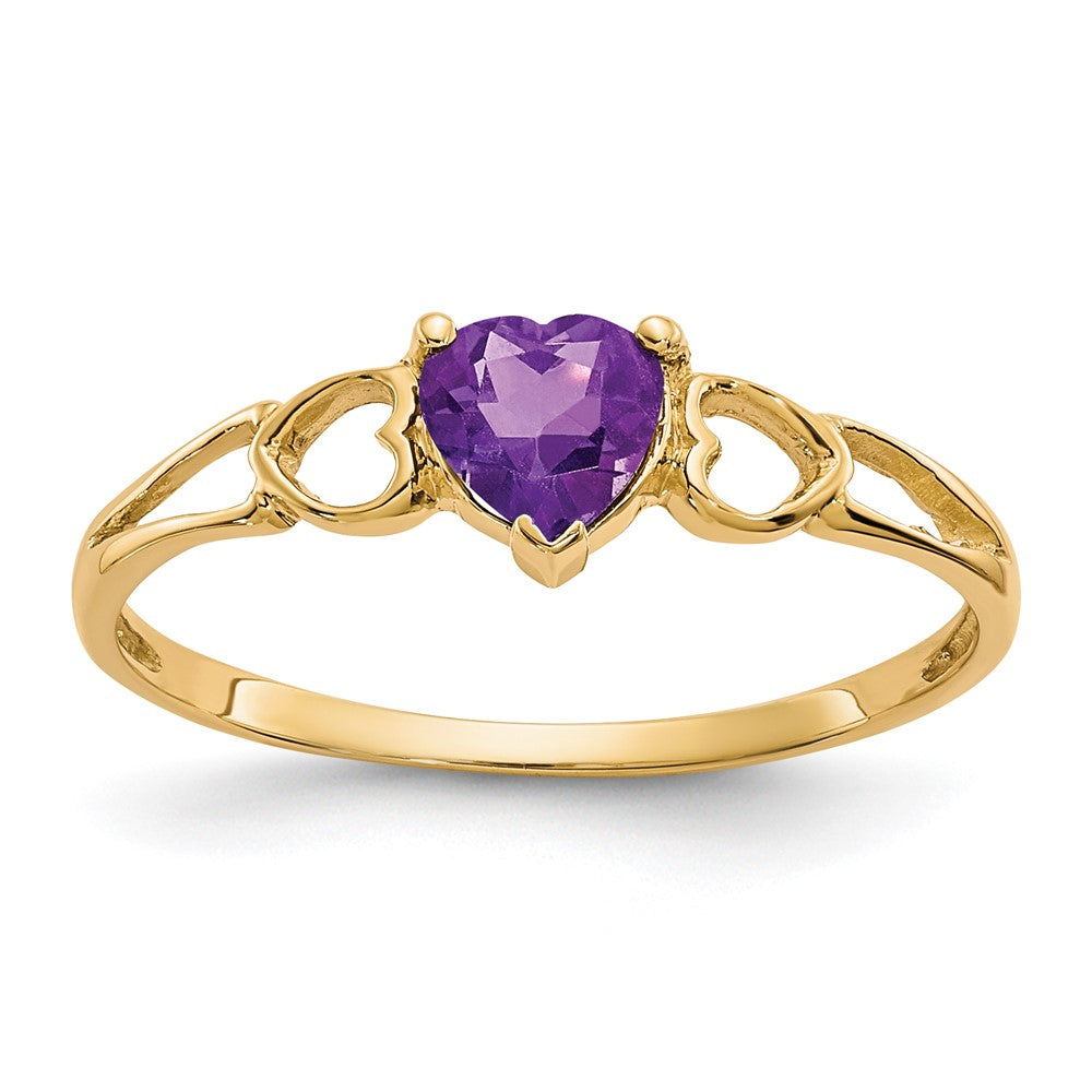 10k Polished 5mm Heart Genuine February/ Amethyst Birthstone Size 7 Ring, 0.45 ct