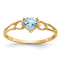 10k Polished 5mm Heart Genuine March/ Aquamarine Birthstone Size 7 Ring, 0.45 ct