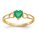 10k Polished 5mm Heart Genuine May/ Emerald Birthstone Size 7 Ring, 0.45 ct