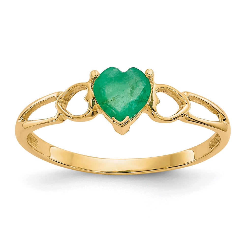 10k Polished 5mm Heart Genuine May/ Emerald Birthstone Size 7 Ring, 0.45 ct