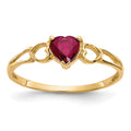 10k Polished 5mm Heart Genuine July/ Ruby Birthstone Size 7 Ring, 0.45 ct