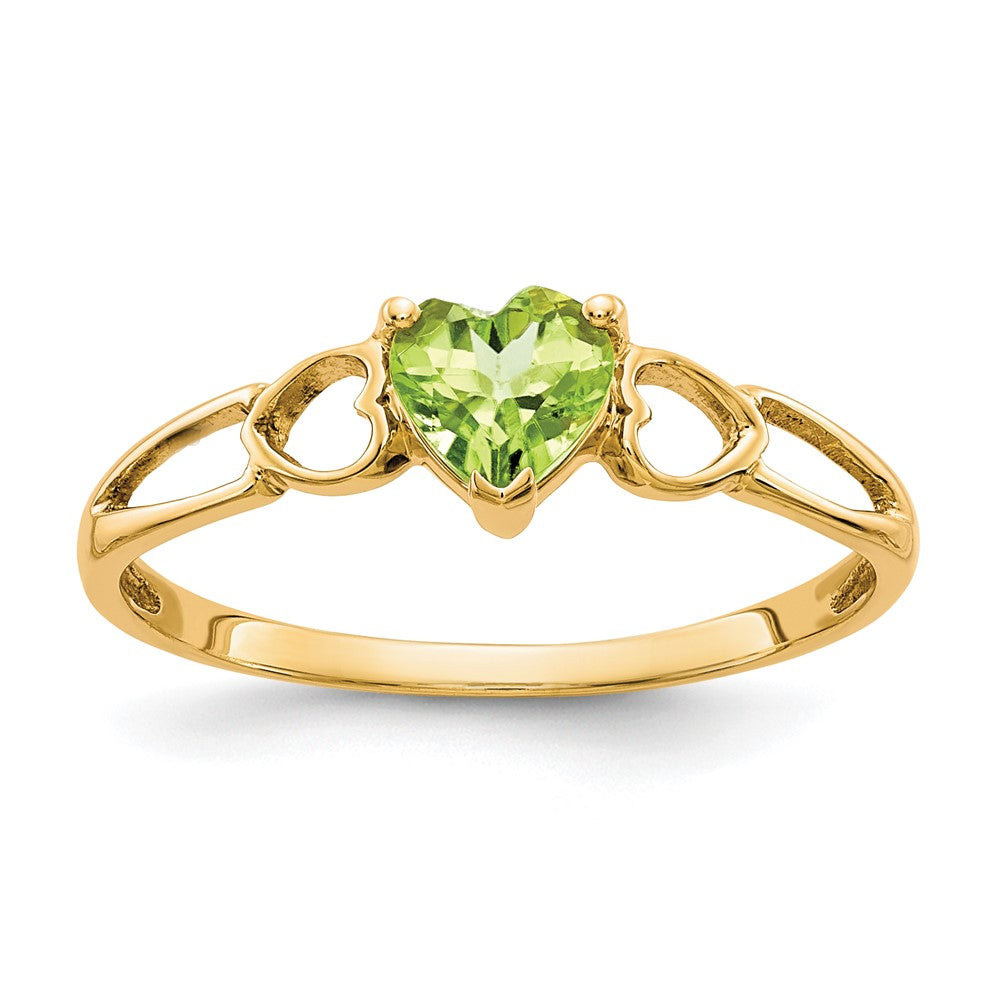 10k Polished 5mm Heart Genuine August/ Peridot Birthstone Size 7 Ring, 0.45 ct