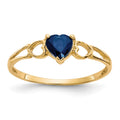 10k Polished 5mm Heart Genuine September/ Sapphire Birthstone Size 7 Ring, 0.45 ct