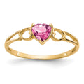 10k Polished 5mm Heart Genuine October/ Pink Tourmaline Birthstone Size 7 Ring, 0.45 ct
