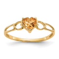 10k Polished 5mm Heart Genuine November/ Citrine Birthstone Size 7 Ring, 0.45 ct