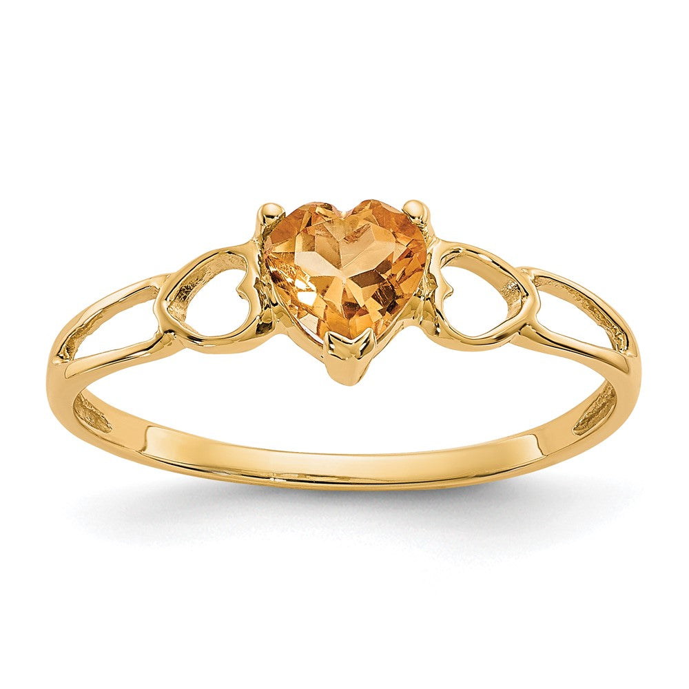 10k Polished 5mm Heart Genuine November/ Citrine Birthstone Size 7 Ring, 0.45 ct