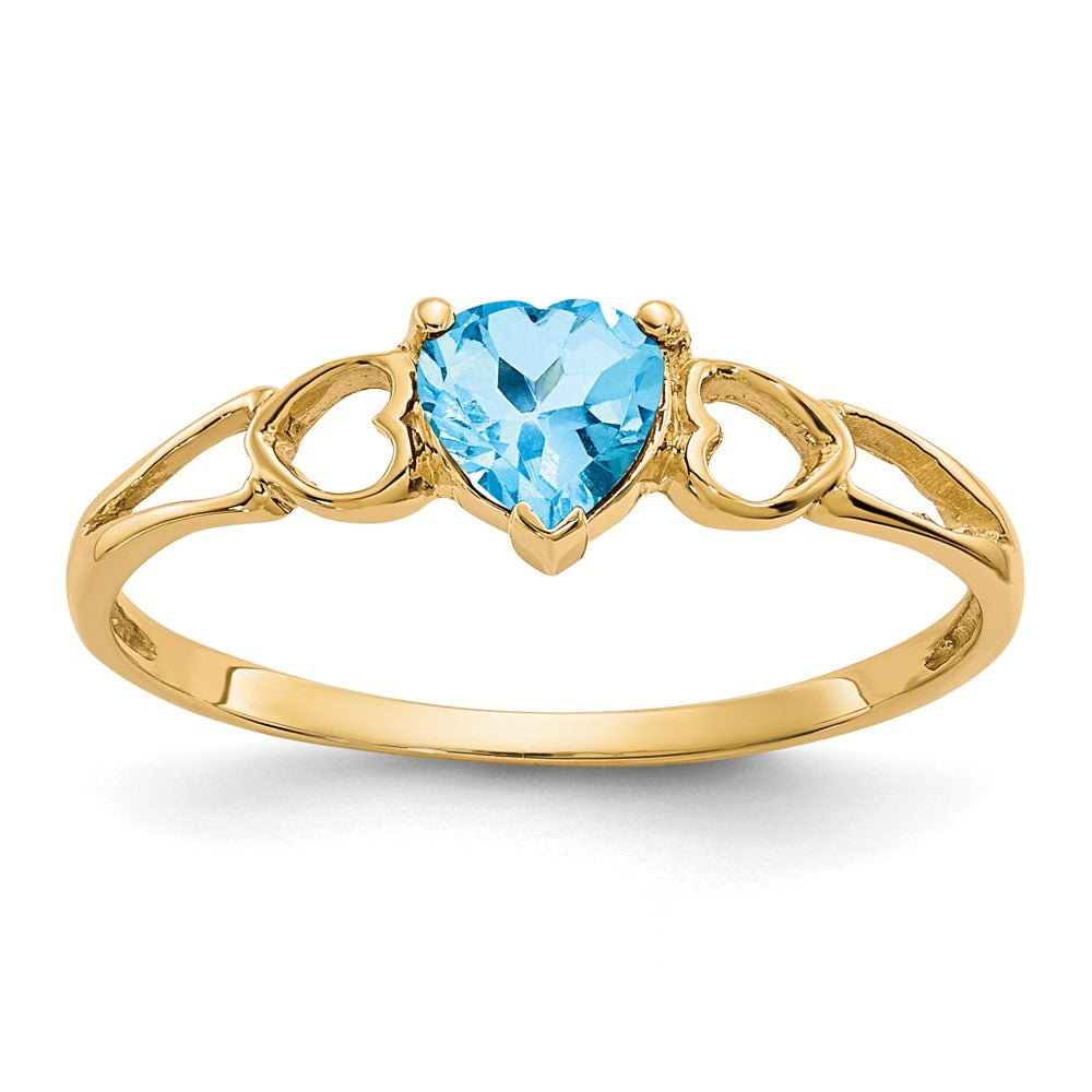 10k Polished 5mm Heart Genuine December/ Blue Topaz Birthstone Size 7 Ring, 0.45 ct
