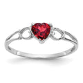 10k White Gold Polished 5mm Heart Genuine January/ Garnet Birthstone Size 7 Ring, 0.45 ct, Size 6