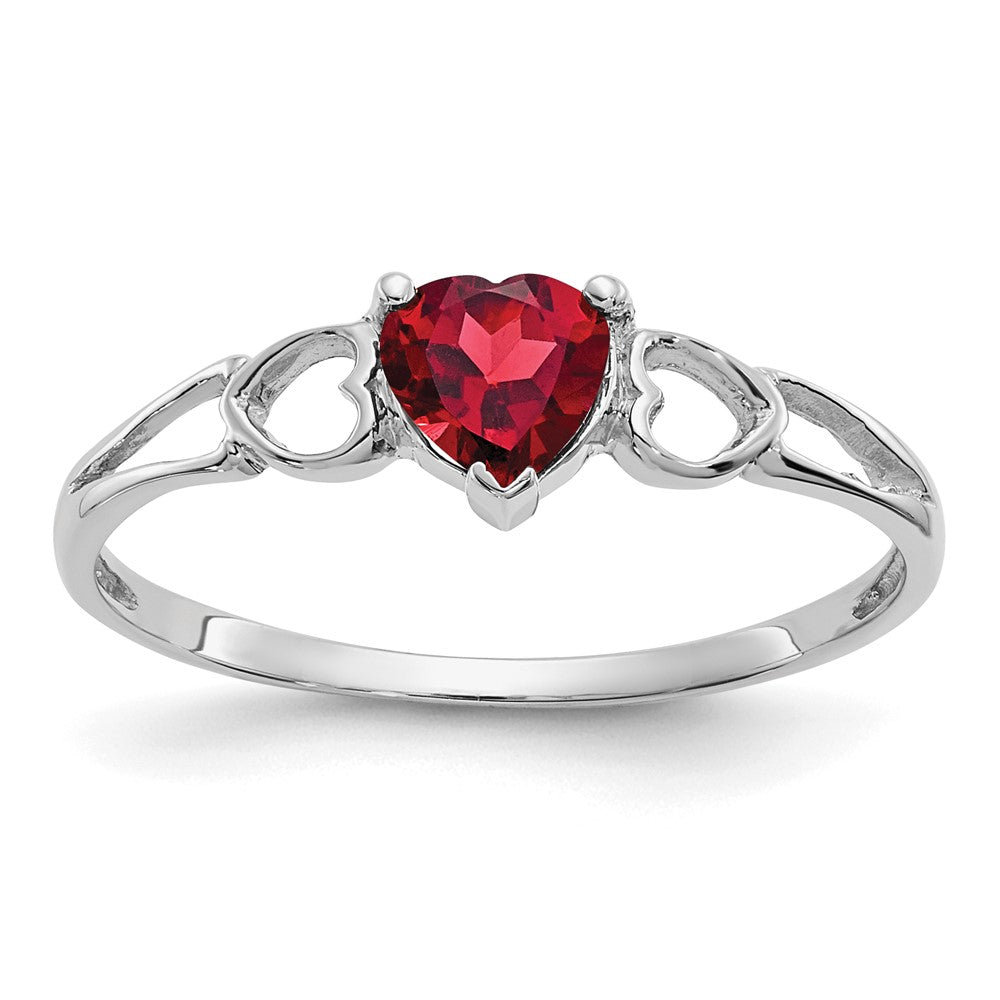 10k White Gold Polished 5mm Heart Genuine January/ Garnet Birthstone Size 7 Ring, 0.45 ct, Size 6