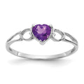 10k White Gold Polished 5mm Heart Genuine February/ Amethyst Birthstone Size 7 Ring, 0.45 ct, Size 6