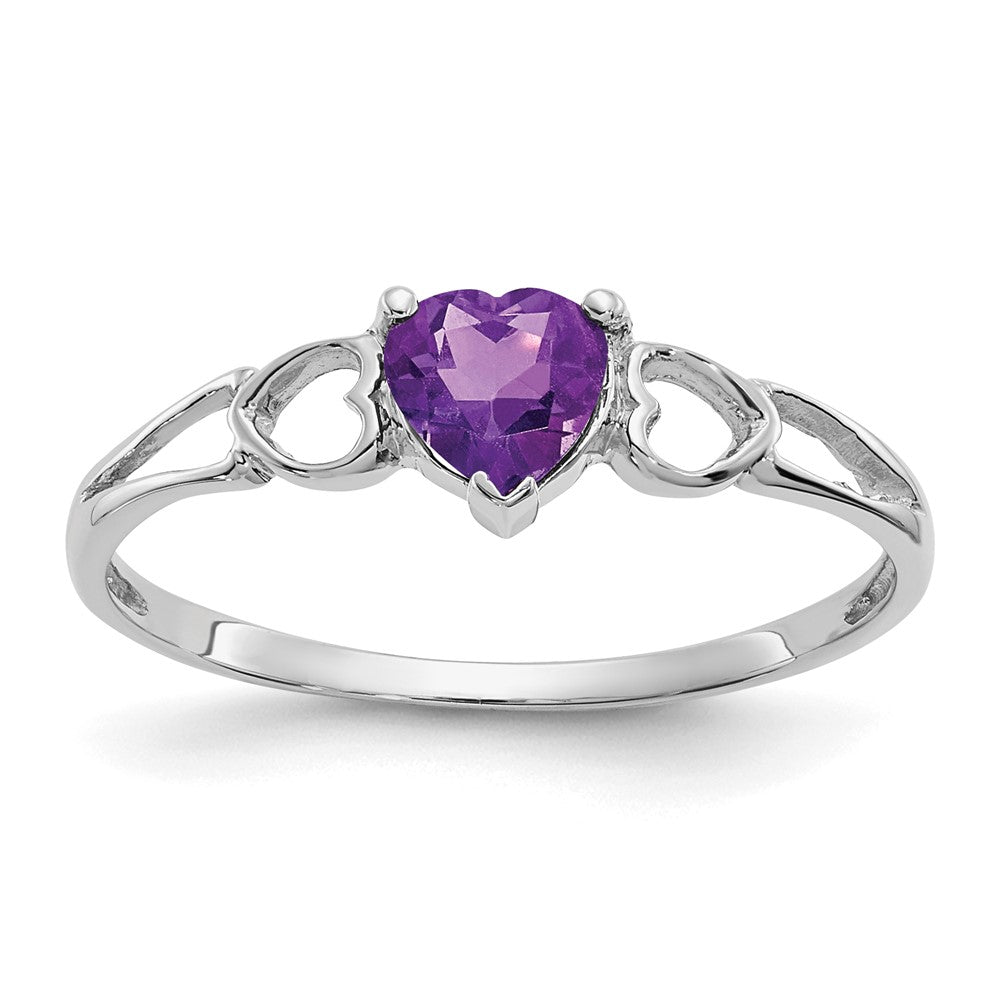 10k White Gold Polished 5mm Heart Genuine February/ Amethyst Birthstone Size 7 Ring, 0.45 ct, Size 6