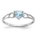 10k White Gold Polished 5mm Heart Genuine March/ Aquamarine Birthstone Size 7 Ring, 0.45 ct, Size 6
