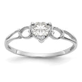 10k White Gold Polished 5mm Heart Genuine April/ White Topaz Birthstone Size 7 Ring, 0.45 ct, Size 6