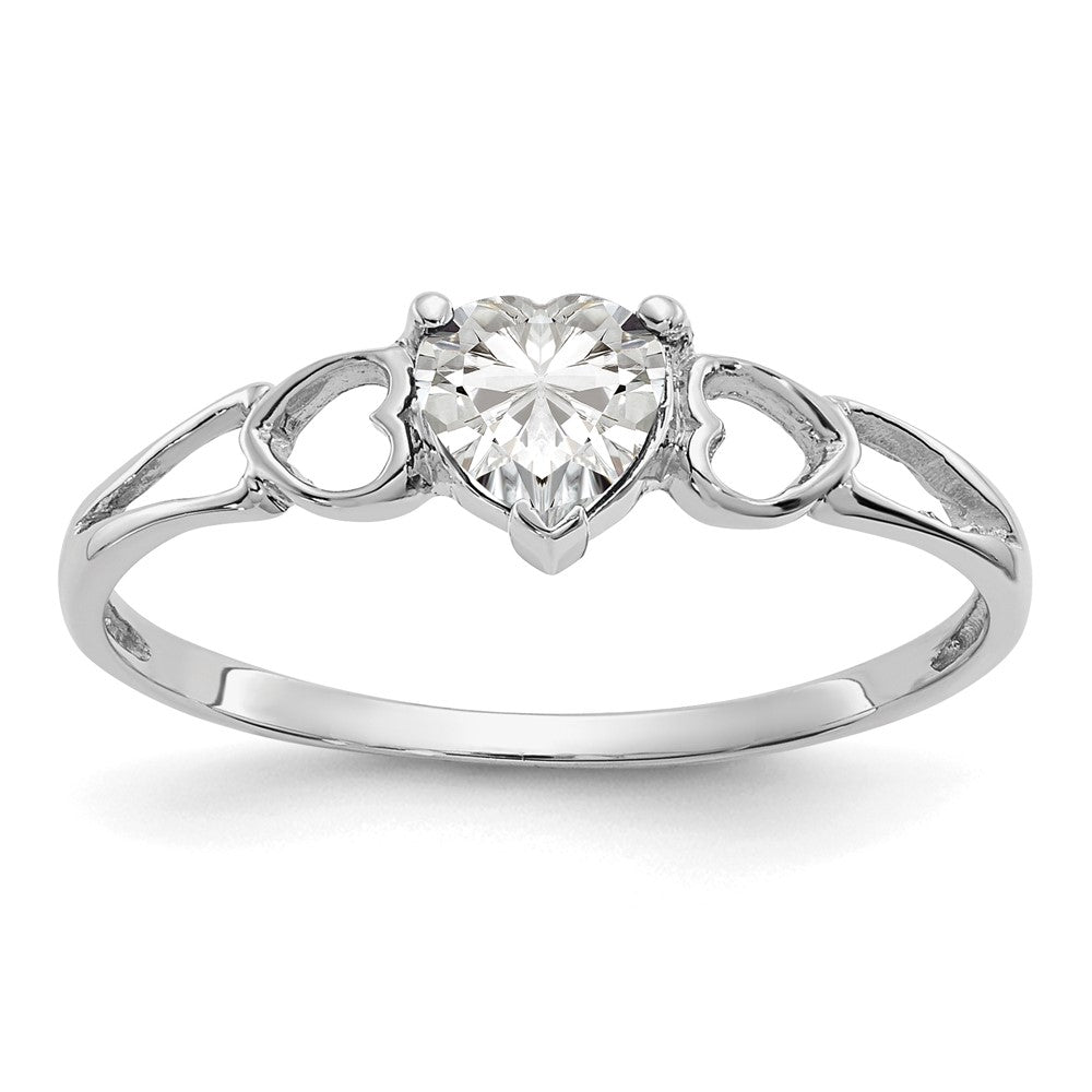 10k White Gold Polished 5mm Heart Genuine April/ White Topaz Birthstone Size 7 Ring, 0.45 ct, Size 6