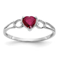 10k White Gold Polished 5mm Heart Genuine July/ Ruby Birthstone Size 7 Ring, 0.45 ct, Size 6