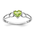 10k White Gold Polished 5mm Heart Genuine August/ Peridot Birthstone Size 7 Ring, 0.45 ct, Size 6