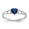 10k White Gold Polished 5mm Heart Genuine September/ Sapphire Birthstone Size 7 Ring, 0.45 ct, Size 6