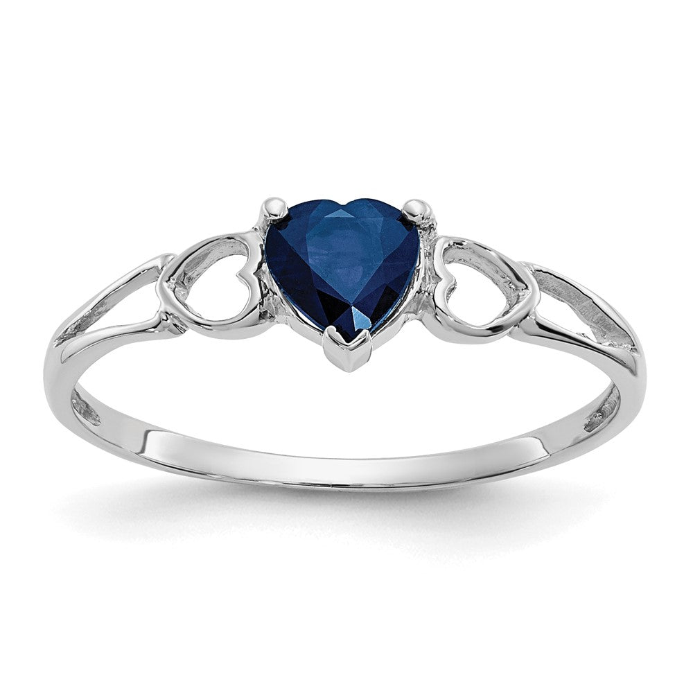 10k White Gold Polished 5mm Heart Genuine September/ Sapphire Birthstone Size 7 Ring, 0.45 ct, Size 6