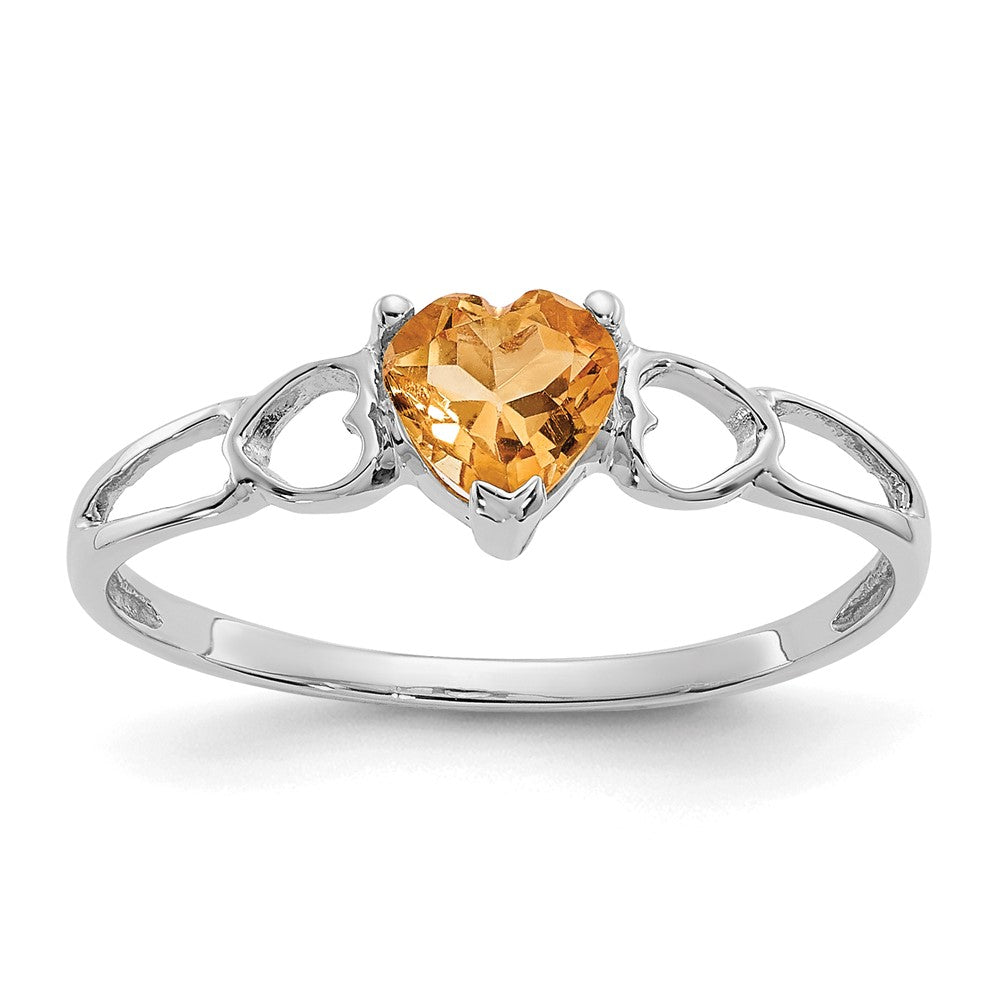 10k White Gold Polished 5mm Heart Genuine November/ Citrine Birthstone Size 7 Ring, 0.45 ct, Size 6