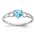 10k White Gold Polished 5mm Heart Genuine December/ Blue Topaz Birthstone Size 7 Ring, 0.5 ct, Size 6
