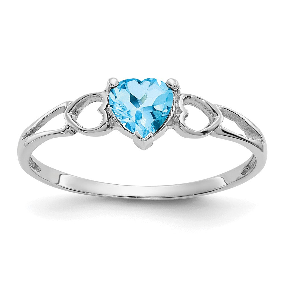 10k White Gold Polished 5mm Heart Genuine December/ Blue Topaz Birthstone Size 7 Ring, 0.5 ct, Size 6