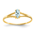 10k Polished 6x3mm Marquise Genuine March/ Aquamarine Birthstone Size 7 Ring, 0.2 ct